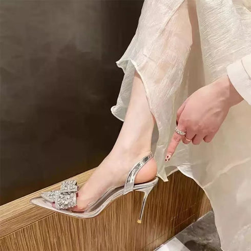 Luxury Style Butterfly Knot Crystal Pointed Toe Heel